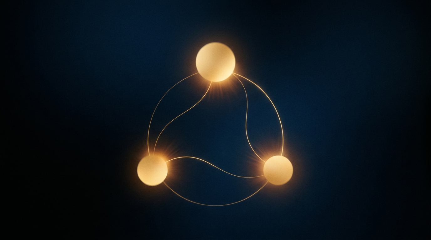 Abstract connected gold circles on a deep field — kinship and boundaries as a gentle network.