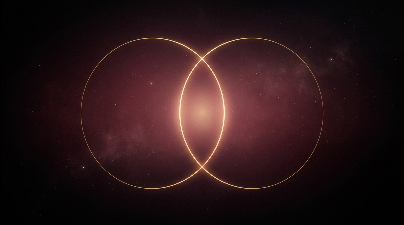 Overlapping gold orbital curves on a deep field — patterns, timing, and connection.